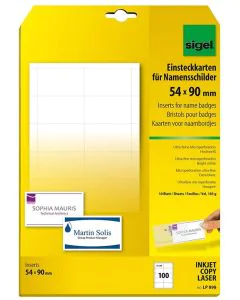 Photo Bristols PC pour Badges - 54 x 90 mm : SIGEL Lot de 100 