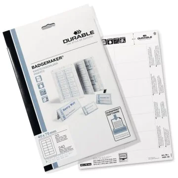 Bristols PC pour Badges - 75 x 40 mm : DURABLE Lot de 240 Visuel