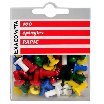 Boite de 100 punaises - Assortiment (Exacompta Papic 14996E : Fourniture de bureau)
