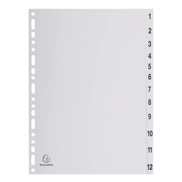 EXACOMPTA 1912E Jeu de 12 intercalaires numériques en polypropylène 1 à 12 