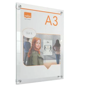 Porte Affiche à Ventouses - Acrylique Transparent - A3 - 348 x 471 mm : NOBO Premium Plus image