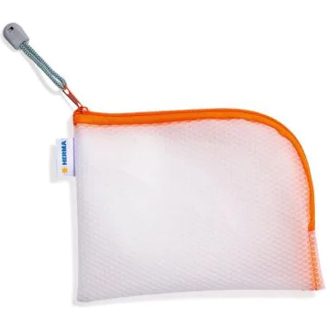 Pochette avec fermeture éclair - 190 x 140 mm - Transparent / Orange : HERMA Mesh Bags image