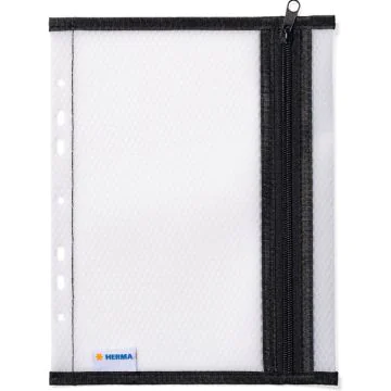 Pochette de rangement perforée à fermeture éclair Transparent / Noir - A5 : HERMA image