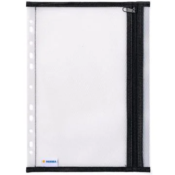 Pochette de rangement perforée à fermeture éclair Transparent / Noir - A4 : HERMA image 2