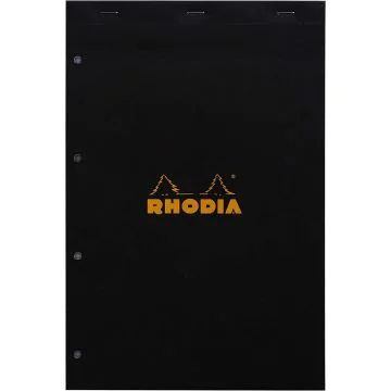 Bloc-Notes Quadrillé et perforé - 210 x 318 mm A4+ : RHODIA 20 Couverture Noire Visuel