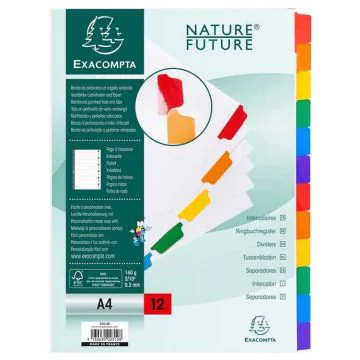 EXACOMPTA : Jeu de 12 intercalaires carte blanche et onglets couleurs plastifiés 2312E