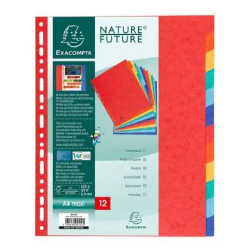 Jeu de 12 Intercalaires A4 maxi en carte lustrée - Assortiment EXACOMPTA 