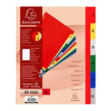 EXACOMPTA 2506E Jeu de 6 intercalaires numériques en PP 1 à 6