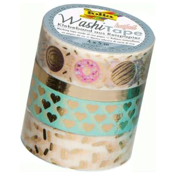 Ruban décoratif autocollant - Hotfoil or II : FOLIA Washi Tape Lot de 4 Photo