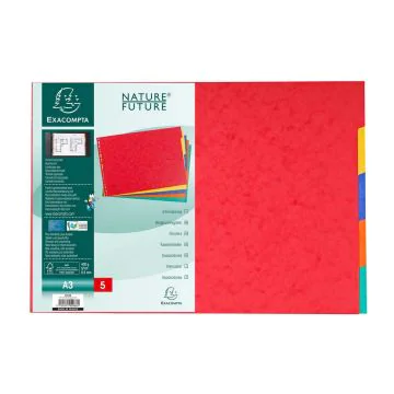 Jeu de 5 Intercalaires A3 en carte lustrée rigide - Assortiment EXACOMPTA