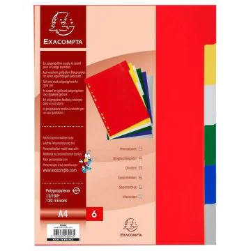 Jeu de 6 intercalaires souples en PP - Format A4 - Assortiment EXACOMPTA Image