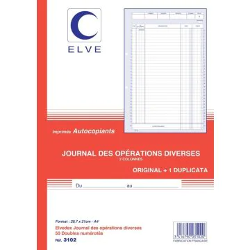 Journal des opérations diverses - Carnet autocopiant A4 ELVE 3102 Manifold