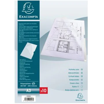 EXACOMPTA : Pochettes à coins A3 - Cristal 325005E