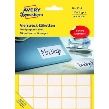 AVERY 3318 : Etiquettes adhésives 22 x 18 mm - Blanc