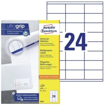 Étiquettes adhésives 70 x 35 mm AVERY 3422 Écologique Lot de 2400
