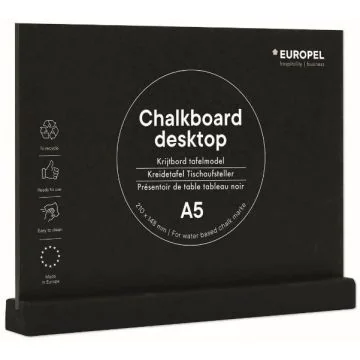 Présentoir de Table - A5/Paysage - Ardoise avec socle en bois Noir : EUROPEL image