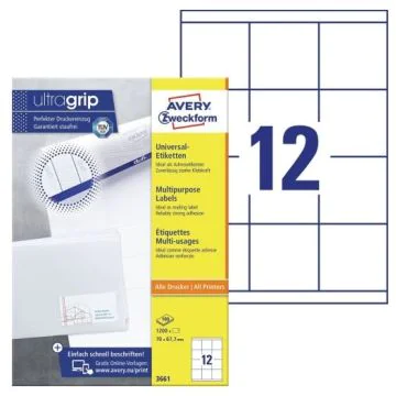 Étiquettes adhésives 70 x 67,7 mm AVERY Ecologique Lot de 1200