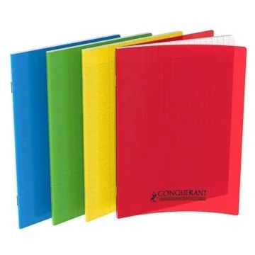Cahier 96 pages Grands carreaux - 240 x 320 mm - Polypro Assortiment CONQUERANT