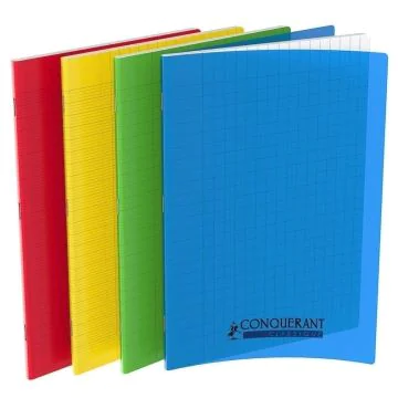 Cahier 96 pages Grands carreaux - 210 x 297 mm - Polypro Assortiment CONQUERANT