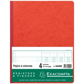 Registre 4 colonnes - 320 x 250 mm - Rouge EXACOMPTA 4040RE Image