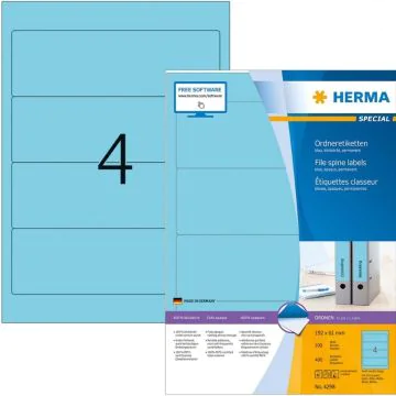 Etiquettes pour dos de classeur - 61 x 192 mm - Bleu : HERMA 4298