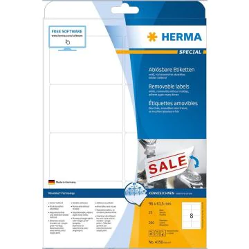 HERMA 4350 : Étiquettes adhésives blanches - Multi-usages - 96,0 x 63,5 mm