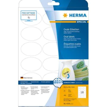HERMA 4358 : Étiquettes adhésives blanches - Multi-usages - Ovale 63,5 x 42,3 mm