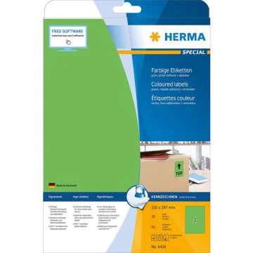 4424 HERMA  Étiquettes adhésives - Multi-usages - 210,0 x 297,0 mm. - Vert