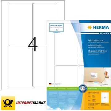 Étiquettes adhésives - 78,7 x 139,7 mm - Blanc : HERMA Premium Lot de 400 Image