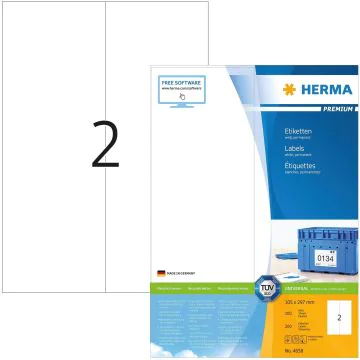 Étiquettes adhésives - 105 x 297 mm - Blanc : HERMA Premium Lot de 200 Image