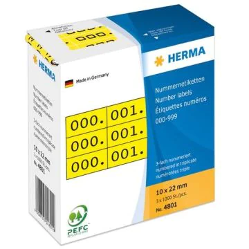 Etiquettes à triple numérotation - Noir et Jaune HERMA Etiquetage 4801
