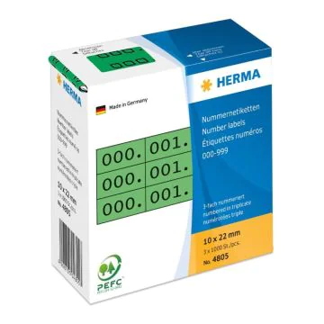 Etiquettes à triple numérotation - Noir Vert HERMA 4805