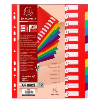 Jeu de 12 Intercalaires en PP opaque - 245 x 297 mm EXACOMPTA