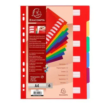 Jeu de 6 Intercalaires en PP opaque - 225 x 297 mm EXACOMPTA