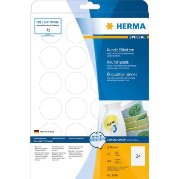 HERMA 5066 : Étiquettes adhésives blanches - Multi-usages - Diamètre 40,0 mm