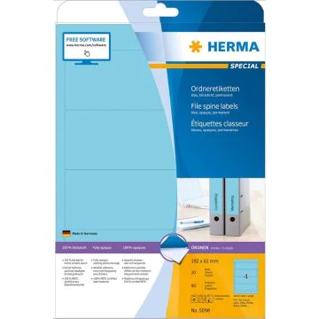 Etiquettes pour dos de classeur - 61 x 192 mm - Bleu : HERMA 5098