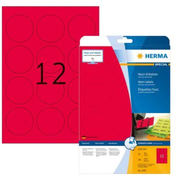 Étiquettes adhésives - Rouge fluorescent - diamètre 60 mm HERMA 5156