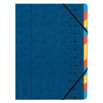 54122E EXACOMPTA : Trieur avec élastiques - 12 compartiments - Bleu