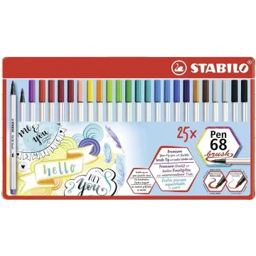 Stylo-feutre Pen 68 Brush Boite en Métal STABILO Lot de 25