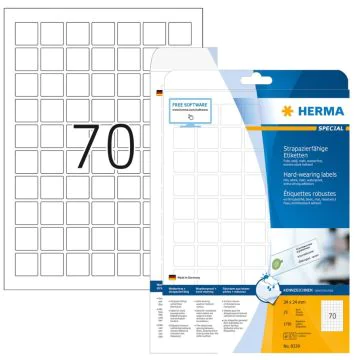 Étiquettes adhésives plastifiées - 24 x 24 mm - Très résistantes HERMA 8339 