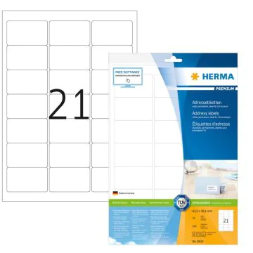 Étiquettes adhésives blanches - Multi-usages - 63,5 x 38,1 mm Herma 8632