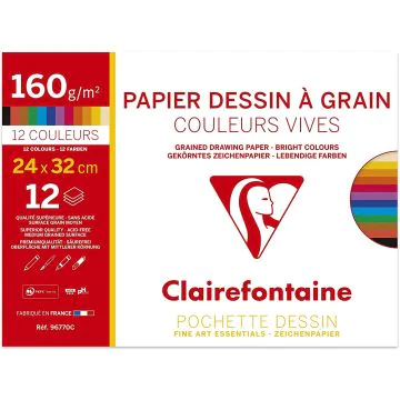 Pochette à Dessin - 12 feuilles de papier à grain - 240 x 320 mm - Assortiment : CLAIREFONTAINE Photo