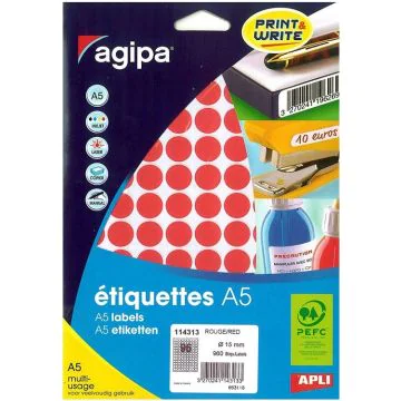 AGIPA : Lot de 960 pastilles adhésives 15 mm - Rouge 114313