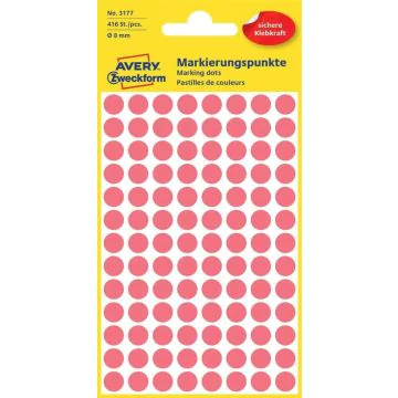 AVERY : Lot de 416 pastilles adhésives 8 mm - Rouge fluo 3177