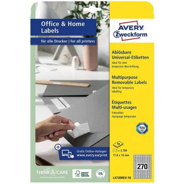 Étiquettes amovibles - Blanc - 17,8 x 10 mm AVERY Ecologique Lot de 8100