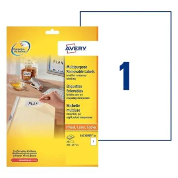 AVERY Étiquettes amovibles 210 x 297 mm L4735REV-25