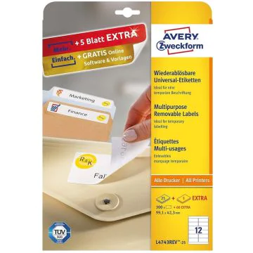 Étiquettes amovibles - Blanc - 99,1 x 42,3 mm AVERY Ecologique Lot de 360