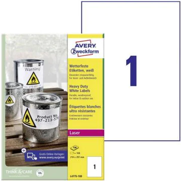 Photo Étiquettes résistantes aux intempéries - 210 x 297 mm AVERY L4775-20