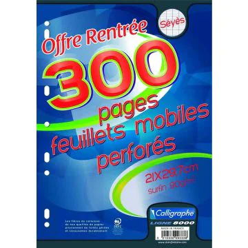 Lot de 300 pages - Feuilles mobiles Séyès - 210 x 297 mm CALLIGRAPHE Fournitures scolaires image