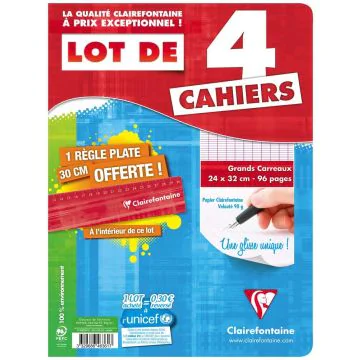 CLAIREFONTAINE Cahier 96 pages - Grands carreaux - 240 x 320 mm (Fournitures scolaires) image
